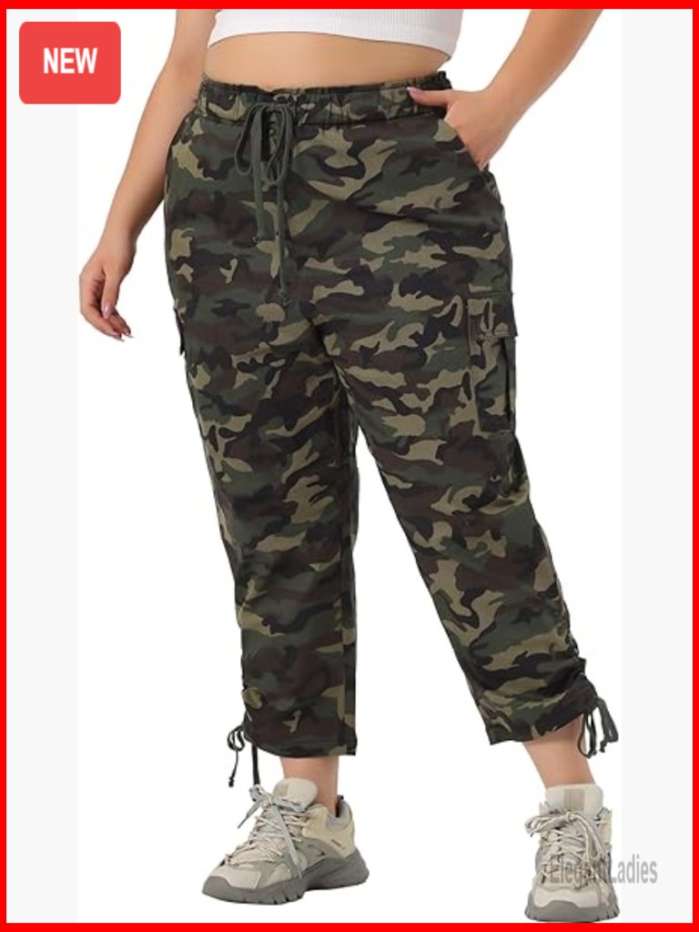 Plus Size Cargo Pants Drawstring Elastic Waist Casual Workout Pants
